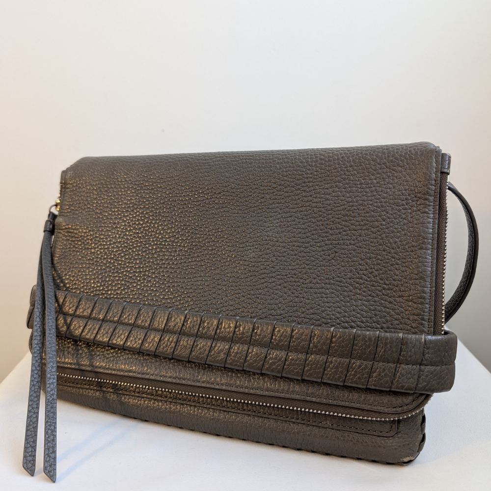 Gray Leather Clutch with Tassel
